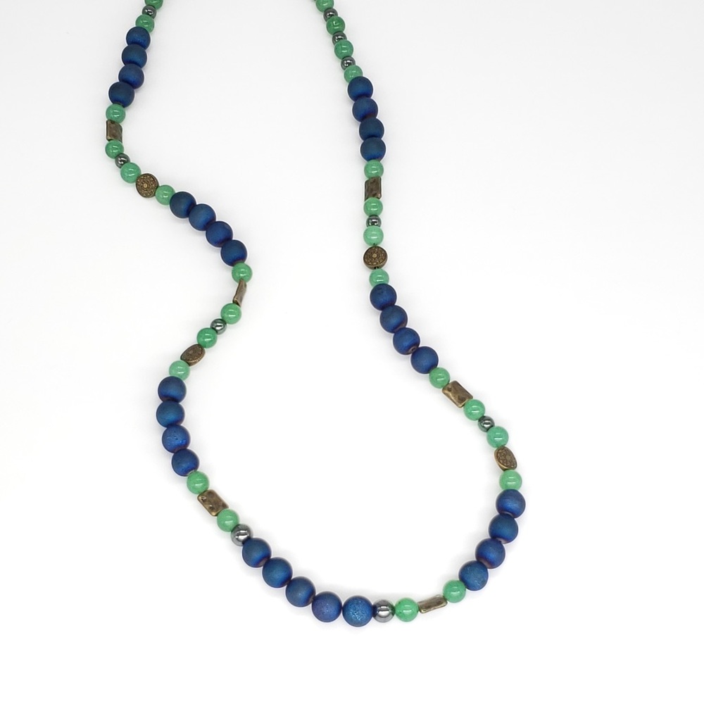 Blue Sedona Druzy, Aventurine, Bead Boho Necklace - Picture 5 of 12